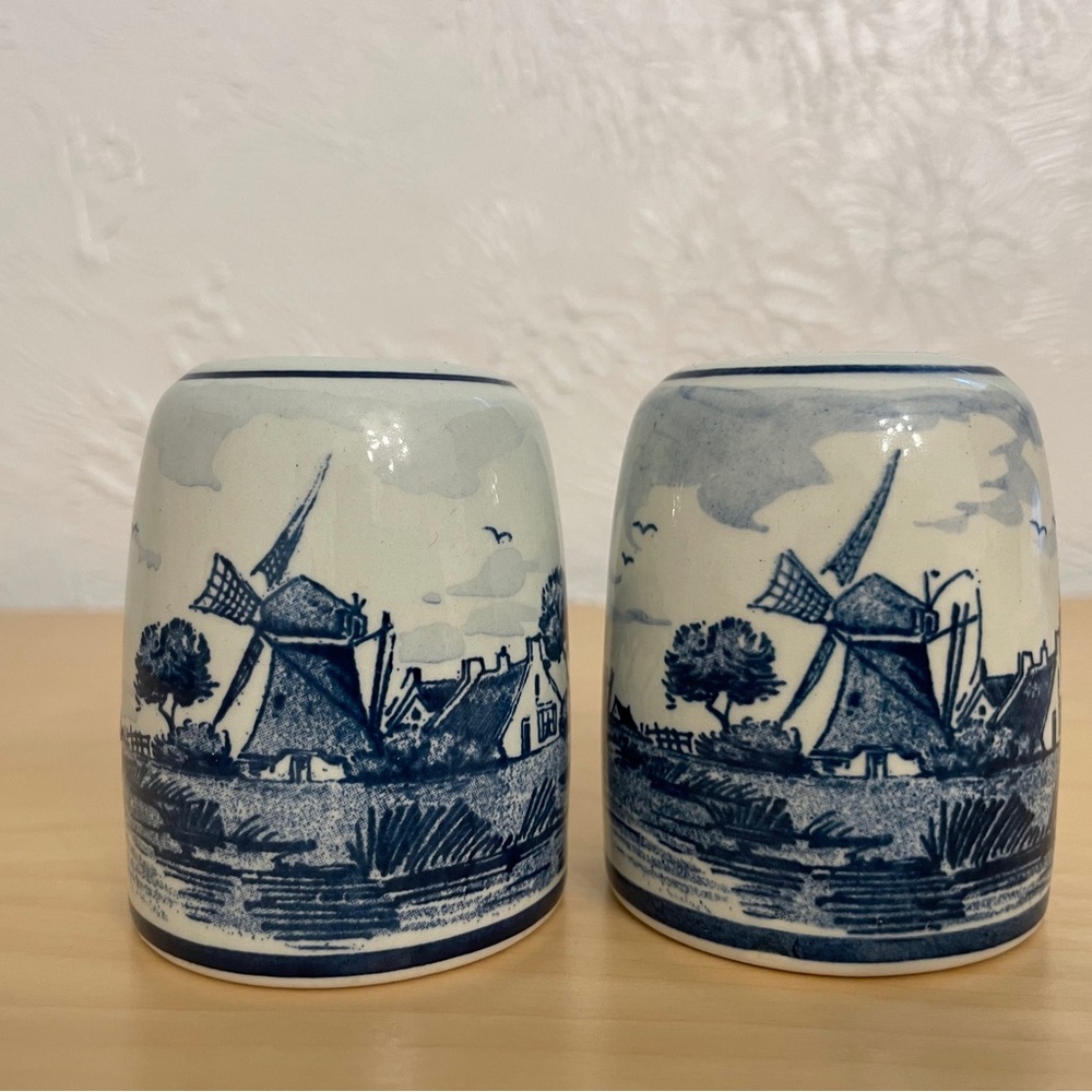 Blue and White Ceramic Windmill Salt and Pepper Shakers